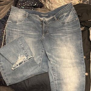 Maurices Blue Ankle Cropped Jeans with Distressed Detail